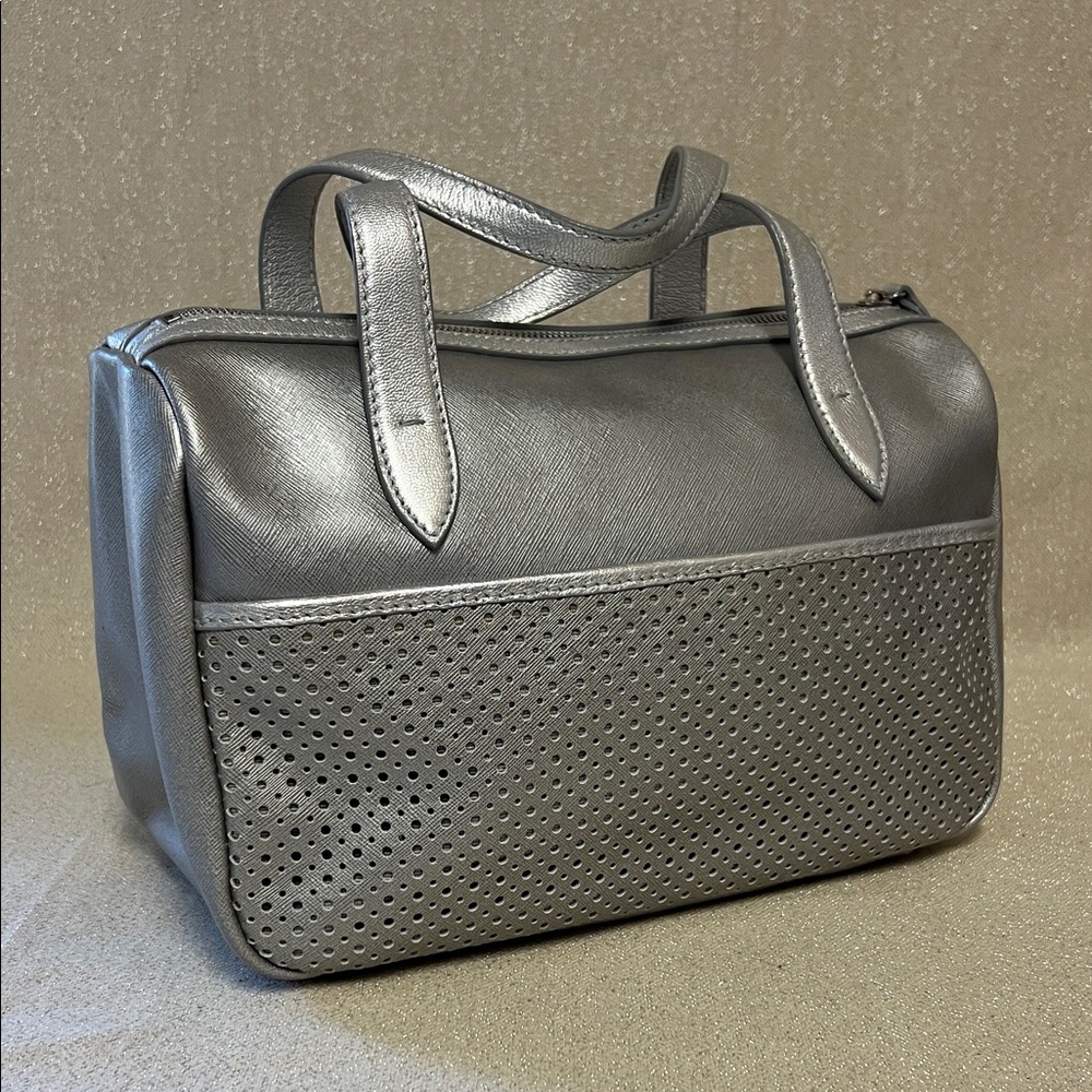 Salvatore Ferragamo Perforated Leather Handbag, Metallic Silver